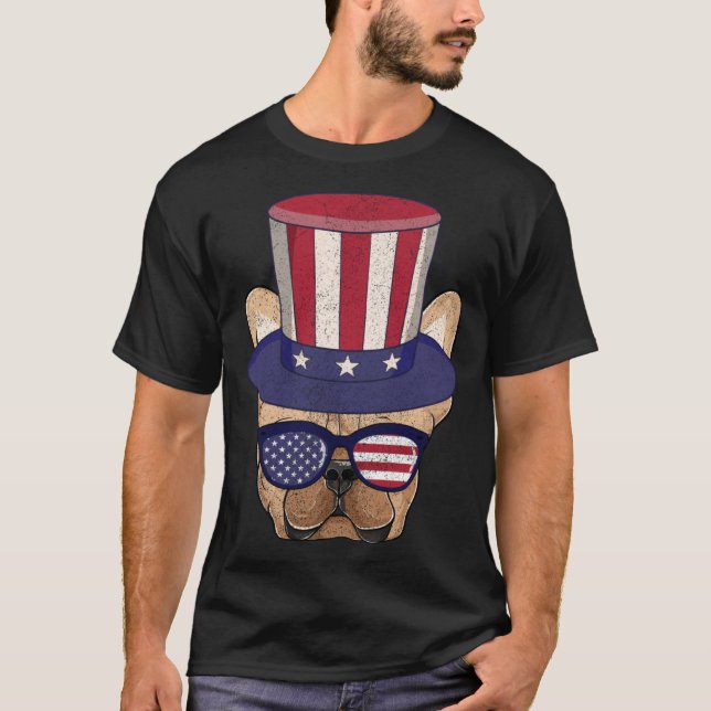 American Flag Patriotic French Bulldog Apparel 4th T-Shirt (Front)