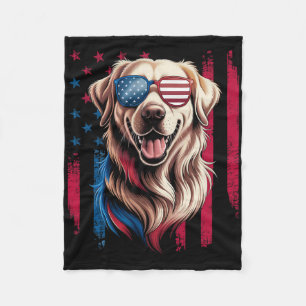American Flag Patriotic Golden Retriever 4th Of Ju Fleece Blanket