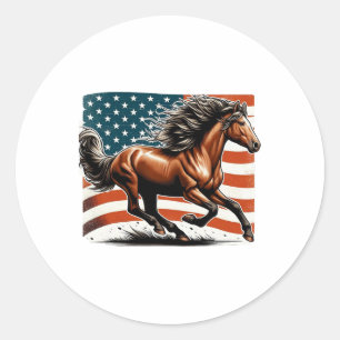 American Flag Patriotic Horse Horseback Riding Far Classic Round Sticker