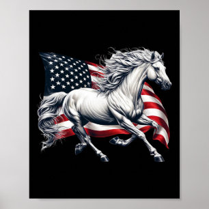 American Flag Patriotic Horse Horseback Riding Far Poster