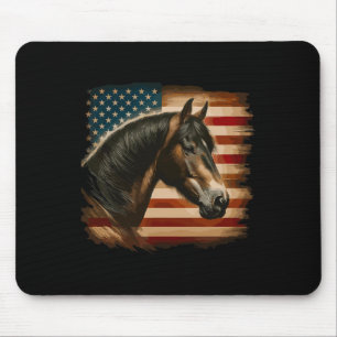 American Flag Patriotic Horse Horseback Riding Wes Mouse Pad