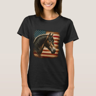 American Flag Patriotic Horse Horseback Riding Wes T-Shirt