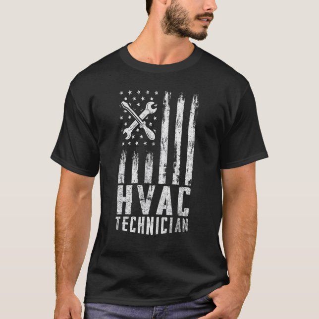 American Flag Patriotic HVAC Technician Distressed T-Shirt (Front)