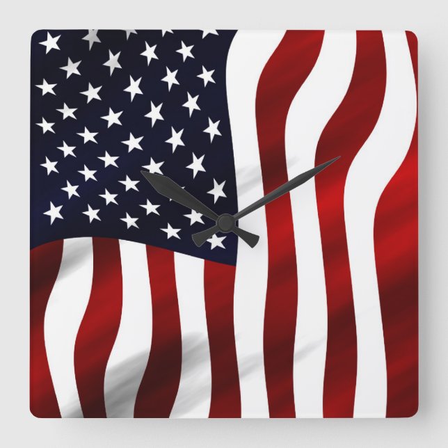 American Flag Patriotic Independence Day Square Wall Clock (Front)