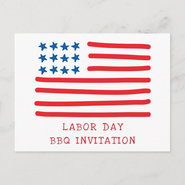 American Flag Patriotic Labour Day BBQ Invitation Postcard (Front)