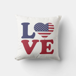 American Flag Patriotic Love Throw Pillow