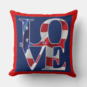 American flag Patriotic Love Throw Pillow