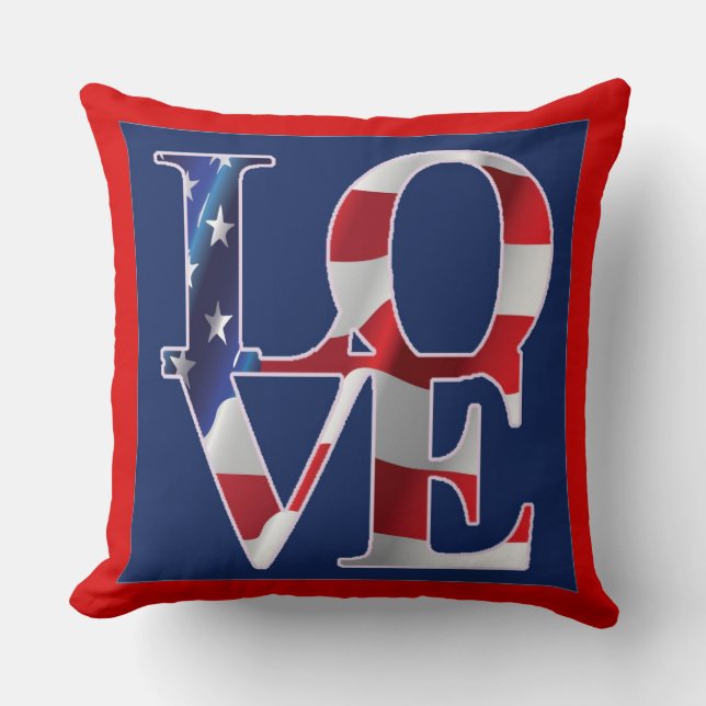 American flag Patriotic Love Throw Pillow (Front)