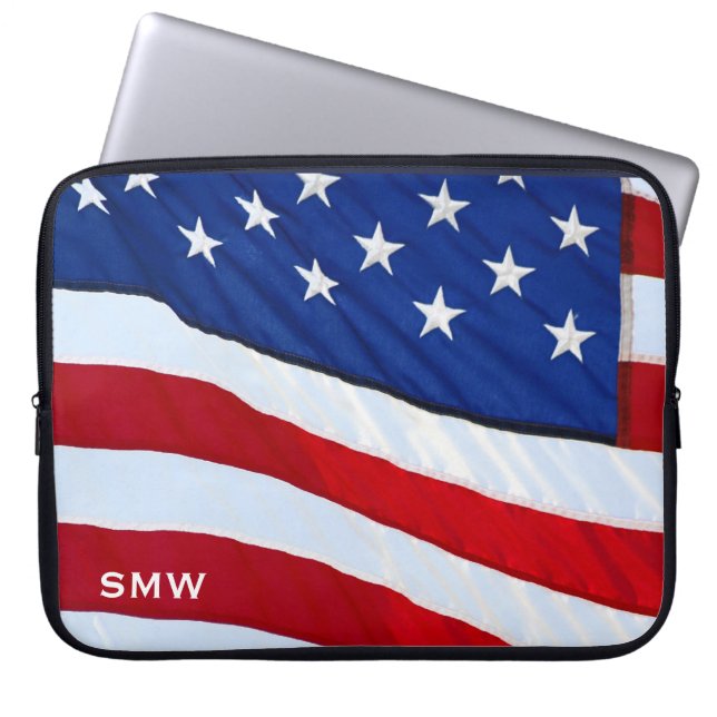 American Flag Patriotic Monogram Notebook Sleeve (Front)