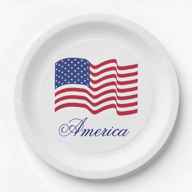 American Flag Patriotic Paper Plates  (Front)