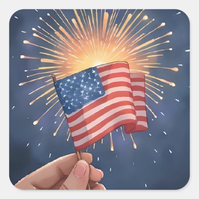 American Flag Patriotic Party Square Sticker (Front)