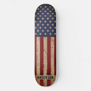 American Flag Patriotic Personalized Rustic Wood Skateboard