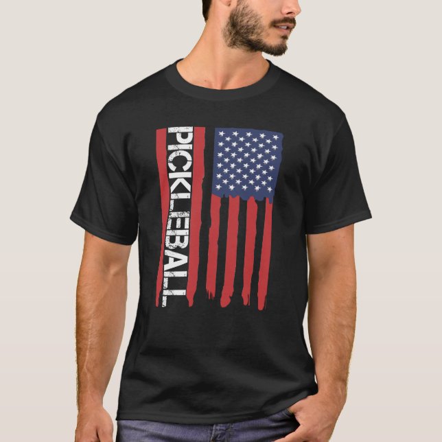 American Flag Patriotic Pickleball T-Shirt (Front)