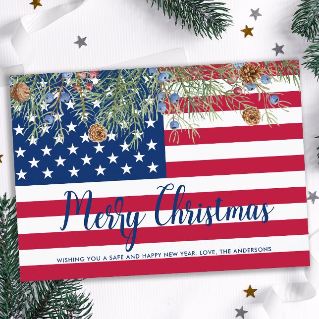 American Flag Patriotic USA Merry Christmas Holiday Card (Creator Uploaded)
