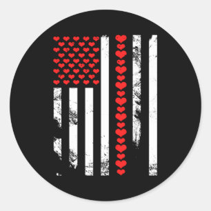 American Flag Patriotic Valentines Day Clic He Classic Round Sticker