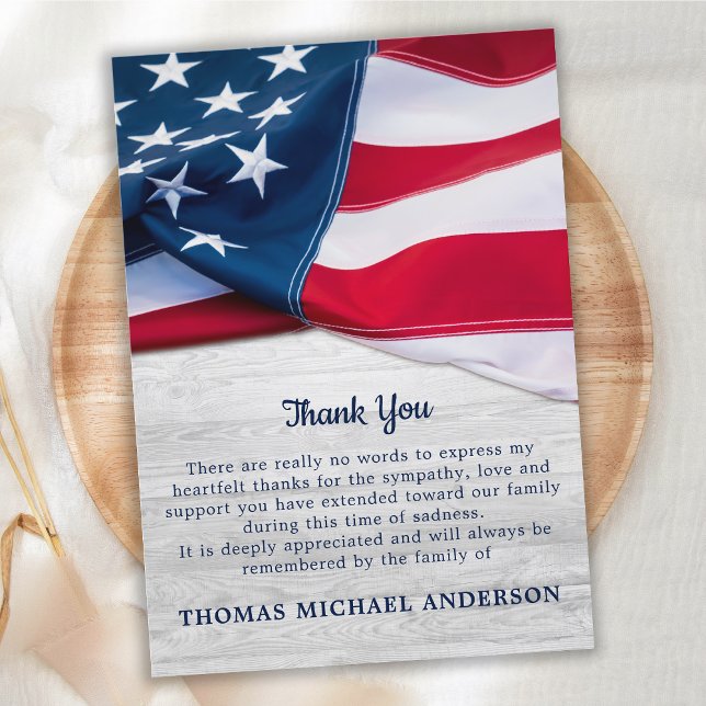 American Flag Patriotic Veteran Military Funeral Thank You Card (Creator Uploaded)