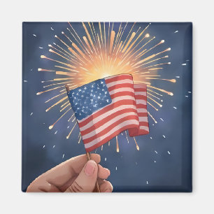 American Flag Patriotic Watercolor Painting  Magnet