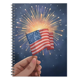 American Flag Patriotic Watercolor Painting Notebook