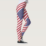 American Flag Pattern Leggings<br><div class="desc">Graphic layout on angle of american flag.</div>