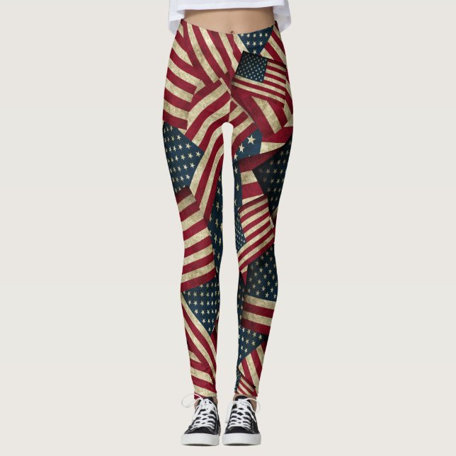 American Flag Pattern Patriotic Leggings (Front)