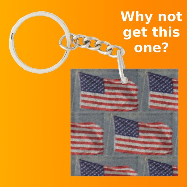 American Flag Pattern Red White Blue  Keychain (Front with Background)