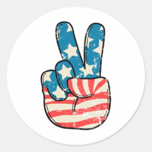 American Flag Peace Sign Hand 4th Of July Patrioti Classic Round Sticker