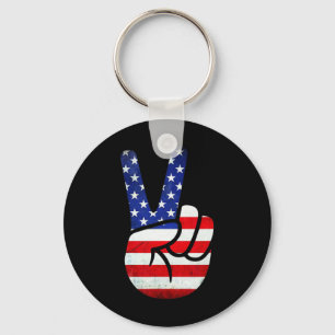 American Flag Peace Sign Hand 4th Of July Patrioti Keychain