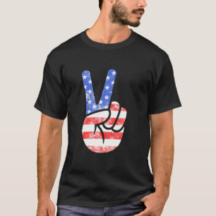 American Flag Peace Sign Hand Fourth of July T-Shirt
