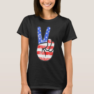 American Flag Peace Sign Hand   Fourth Of July T-Shirt