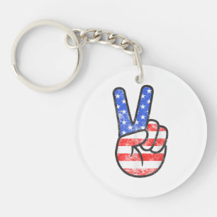 American Flag Peace Sign Hand T-Shirt Fourth of Ju Keychain
