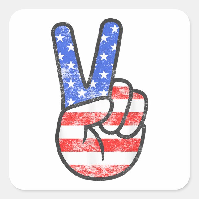 American Flag Peace Sign Hand T-Shirt Fourth of Ju Square Sticker (Front)