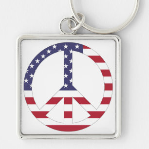 AMERICAN FLAG PEACE SIGN KEYCHAIN