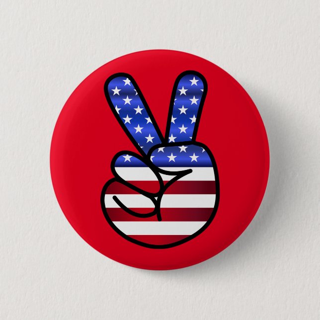 American Flag Peace Sign Patriotic Pin Button (Front)