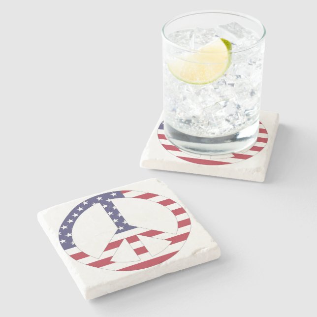 AMERICAN FLAG PEACE SIGN STONE COASTER (Side)