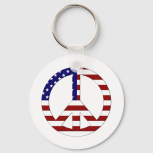 American Flag Peace sign USA Keychain