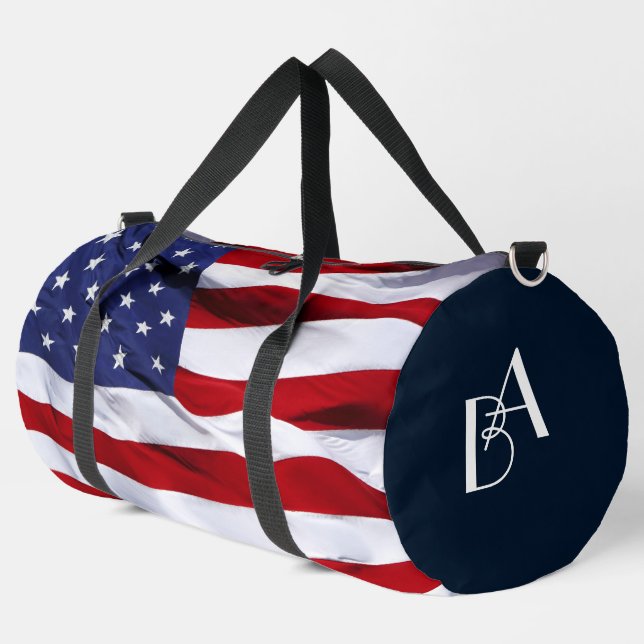 American Flag Personal Initials Red White & Blue Duffle Bag (Left Corner)