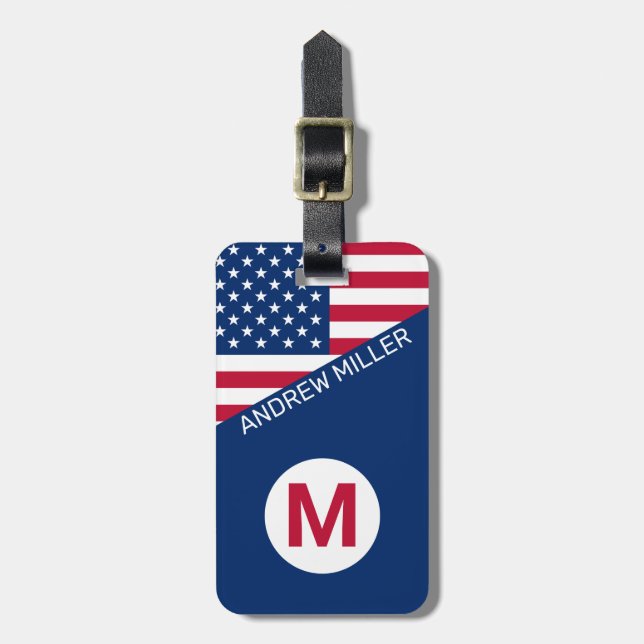 American Flag Personalized modern travel luggage  Tag (Front Vertical)