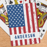 American Flag Personalized Name Patriotic  Playing Cards<br><div class="desc">USA American Flag playing cards - American flag ,  stars and stripes in a distressed red white blue design . 
Personalize with Name . 
COPYRIGHT © 2021 Judy Burrows,  Black Dog Art - All Rights Reserved. American Flag Personalized Name Patriotic Playing Cards</div>