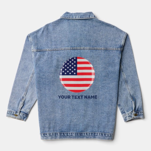 American Flag Personalized Patriotic Stars Stripes Denim Jacket (Back)