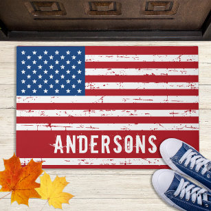 American Flag Personalized Patriotic Stars Stripes Doormat