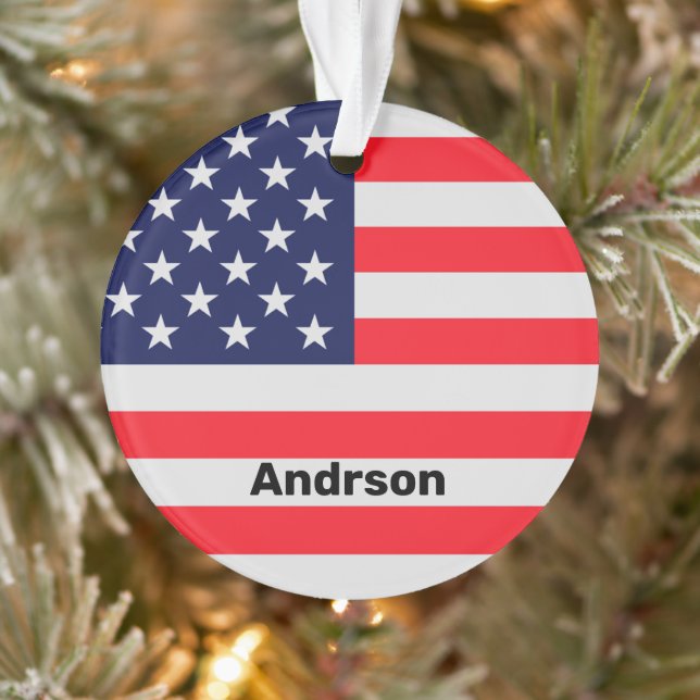 American Flag Personalized Patriotic Stars Stripes Ornament (Tree)