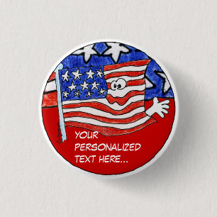 American Flag Personalized Pin /Round Button