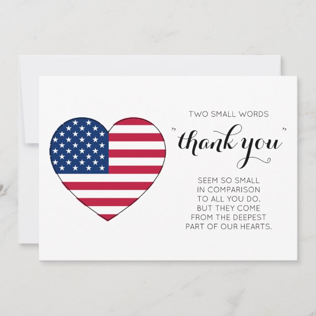 American Flag Personalized USA Heart Military Thank You Card (Front)