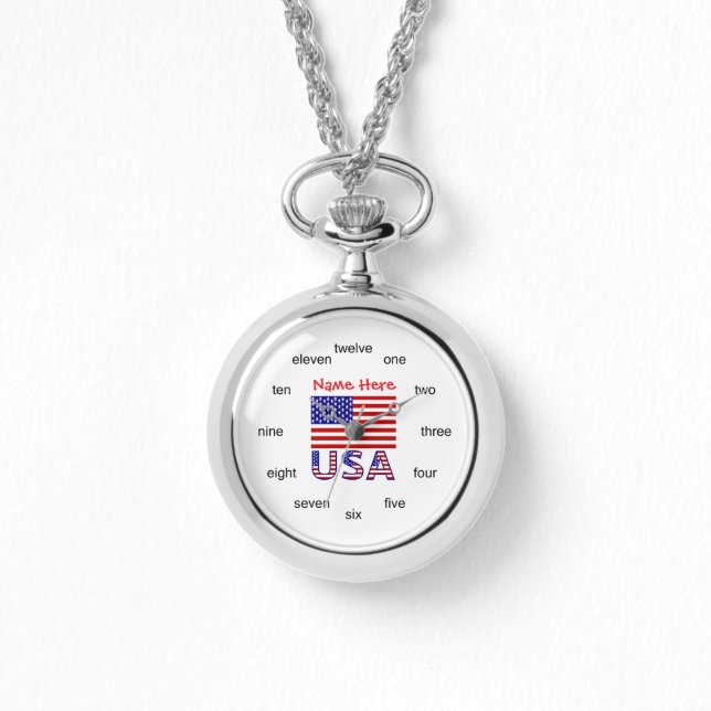 American Flag Personalized Word Numbers Necklace (Front)