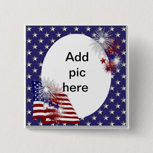 American Flag Photo Frame 2 Inch Square Button (Front)