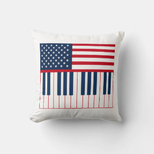 American Flag Piano Keyboard Music Design Throw Pillow