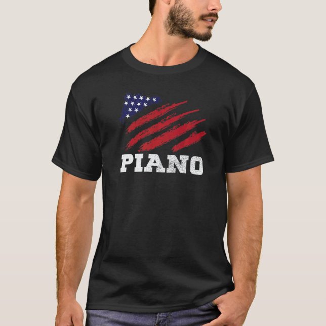 American Flag Piano  Musician Pianist T-Shirt (Front)