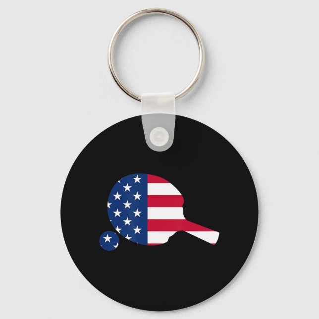 American Flag Ping Pong Table Tennis Player Equipm Keychain (Front)