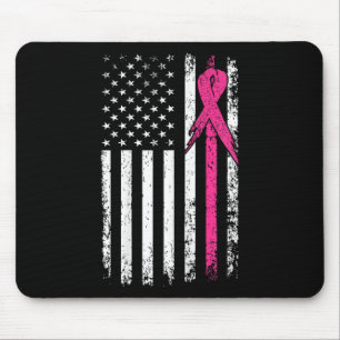 American Flag Pink Ribbon Breast Cancer Awareness Mouse Pad