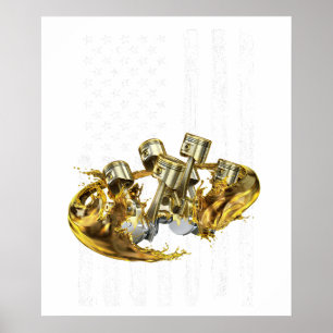 American Flag Piston Muscle Car 3 Poster